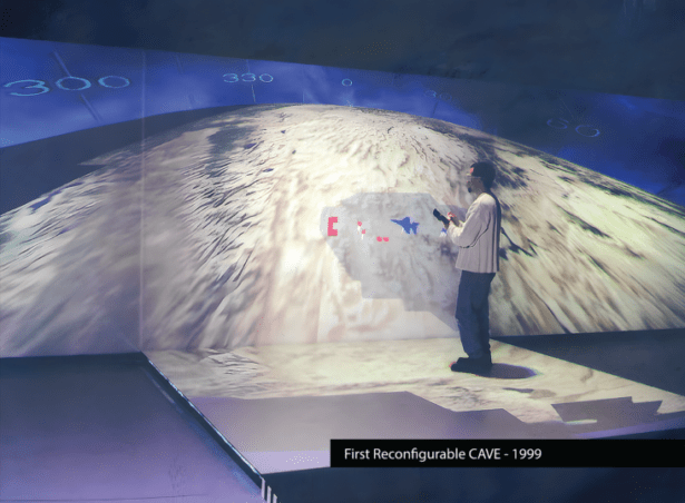 FLEX reconfigurable CAVE in flat wall display mode with geophysical landscape information for military simulation