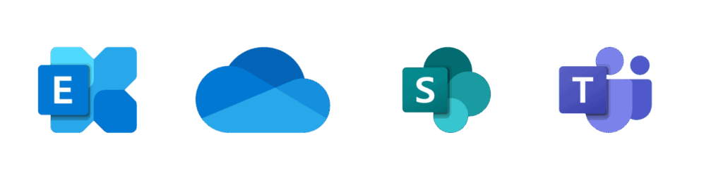 Banner with transparent background and Microsoft Exchange, OneDrive, Sharepoint, and Teams logos