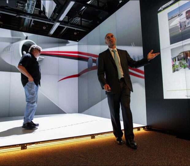 Aerospace Visualization Display FLEX immersive CAVE in L shape mode