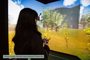 CAVE simulation set up with HMD and controller at FIU