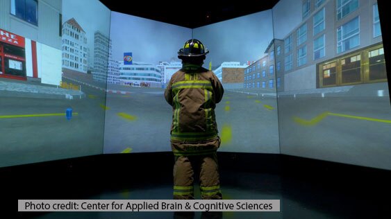 Firefighter standing in visualization simulator