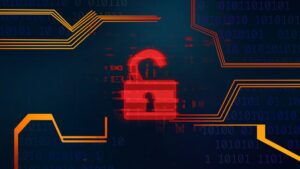 digital graphic with an open red padlock as the centrepiece