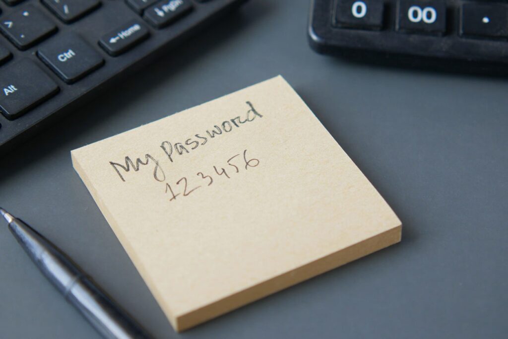 Bad password written on a sticky note