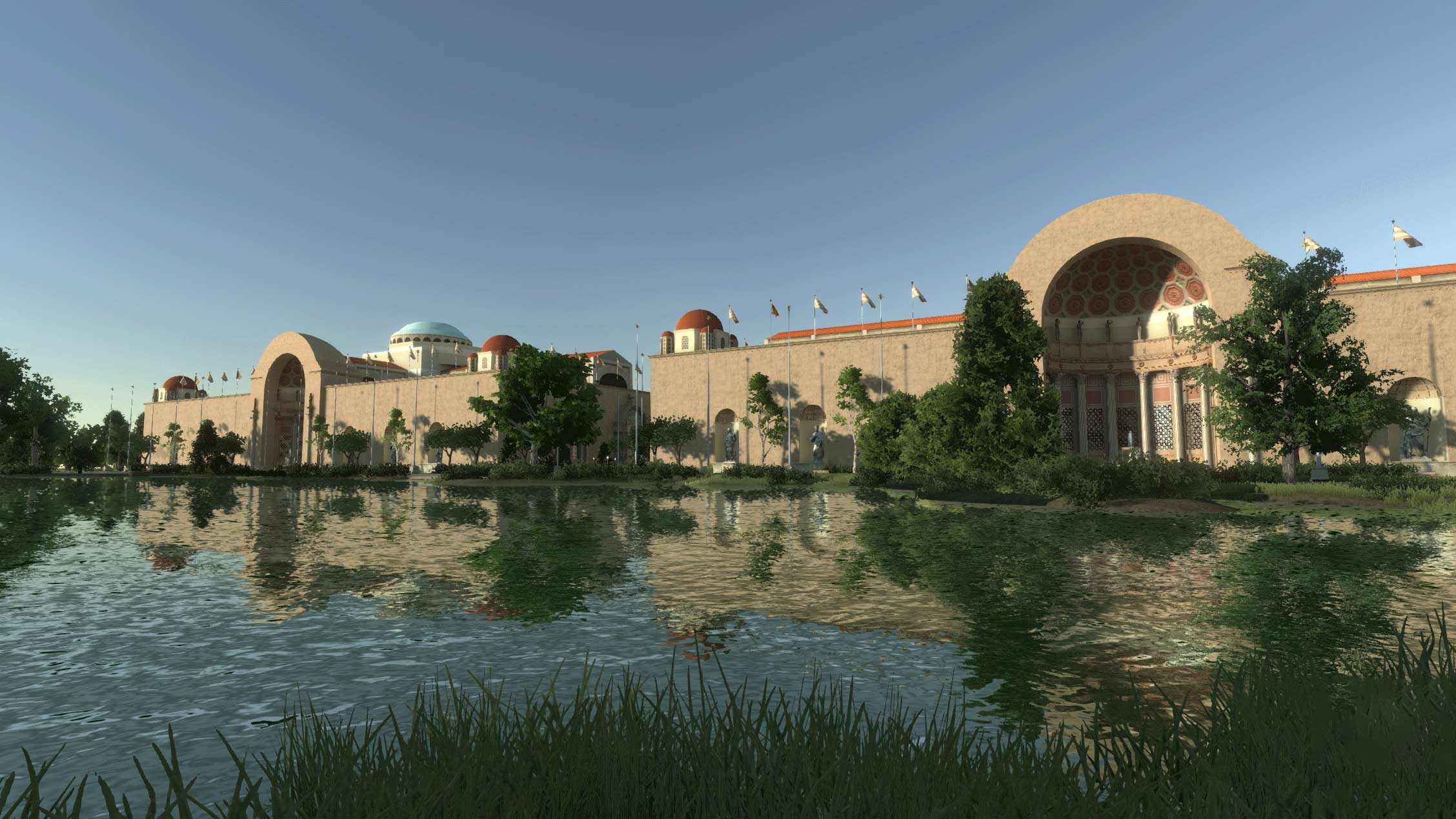 View of World's Fair venue across body of water