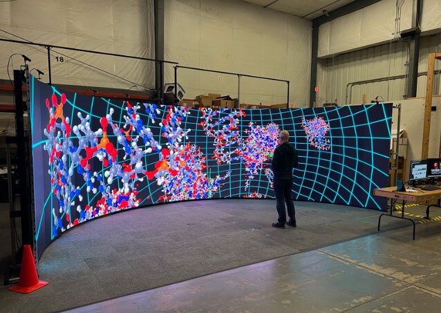 Curved LED powerwall in staging at Mechdyne technical center
