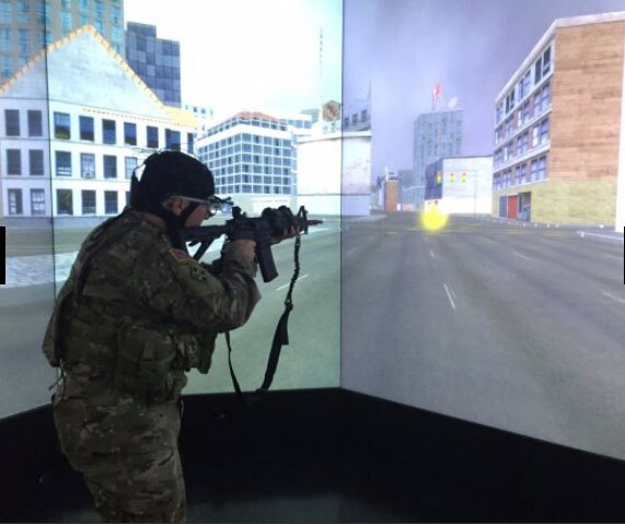 Soldier in Virtual Military training environment at Tufts university