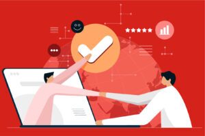 Communication graphic with red background