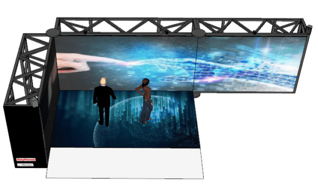 FLEX CAVE in L-shape immersive virtual reality and presentation mode