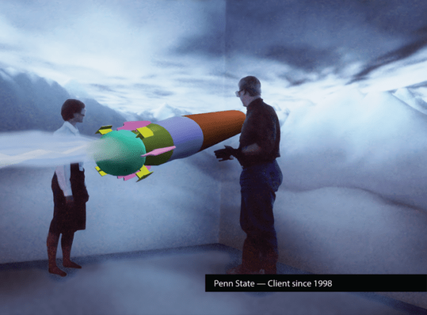 Three wall immersive virtual and extended reality CAVE with flight test data